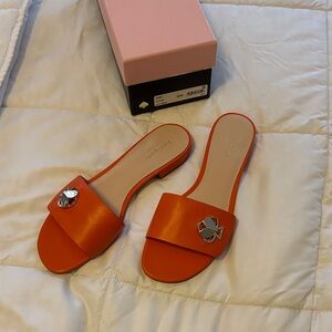 Kate Spade Ferry Calf Leather Orange Slide Sandals with Logo Detail
